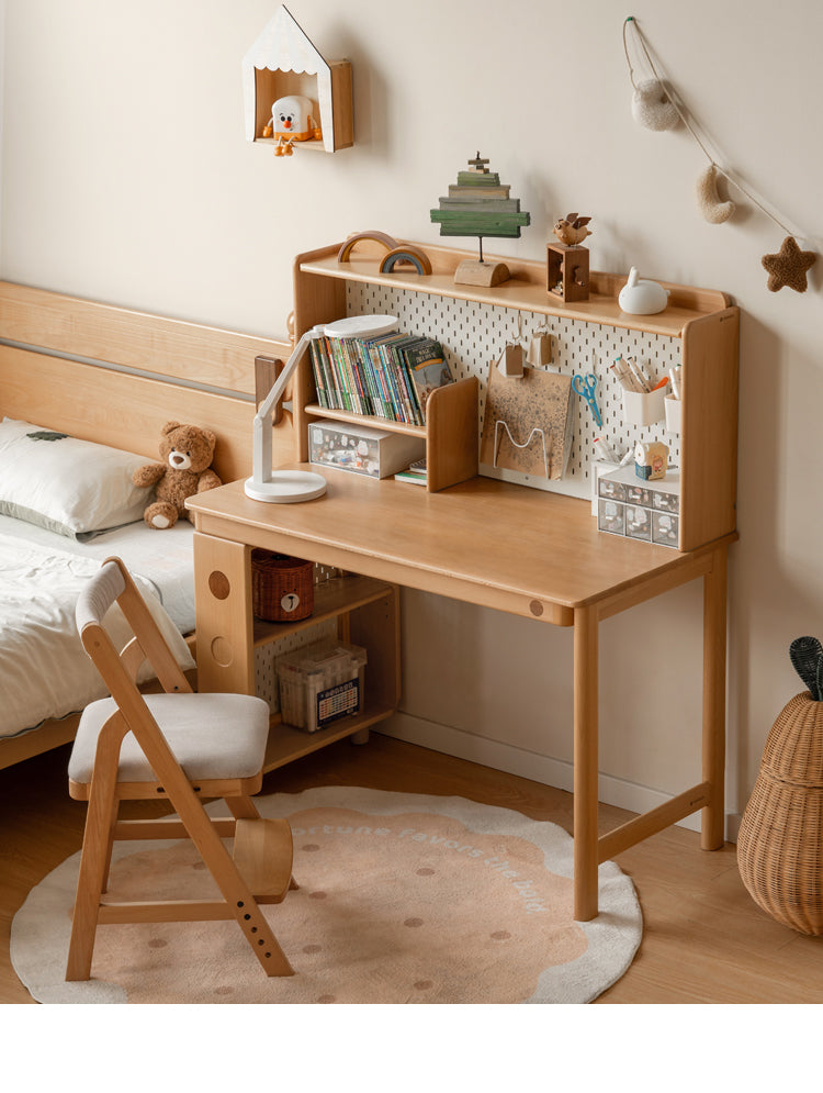 Beech Solid Wood Children's Study Table Bookshelf Integrated