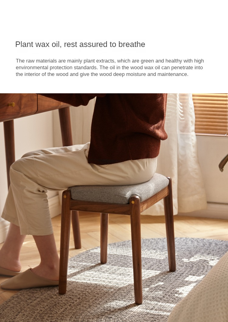 Black Walnut Solid Wood Square Makeup Stool