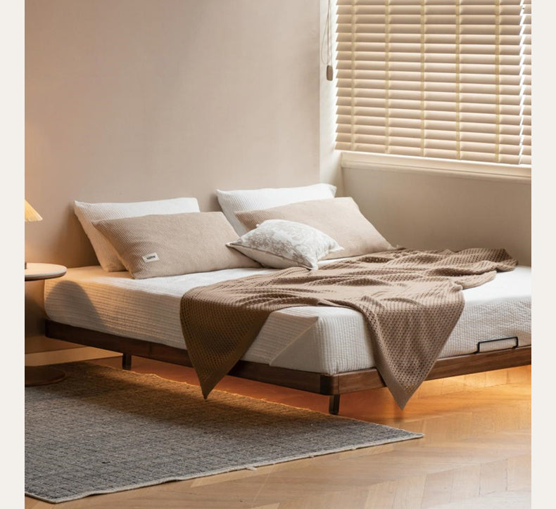 Black Walnut, Oak Solid Wood platform bed, headboard-free Suspended Bed