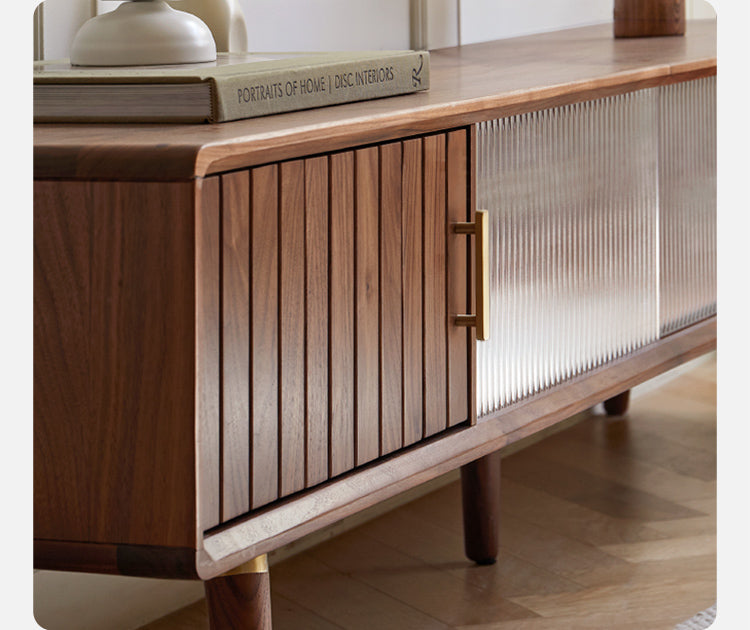 Black Walnut Solid Wood Nordic TV Cabinet.