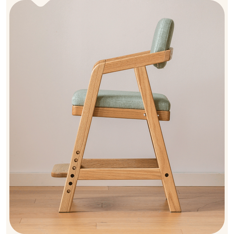 Oak Solid Wood Adjustable Height Kids Soft Chair.