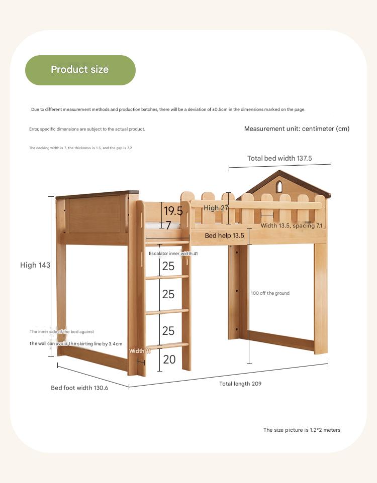 Beech solid wood Multi-functional high bed<