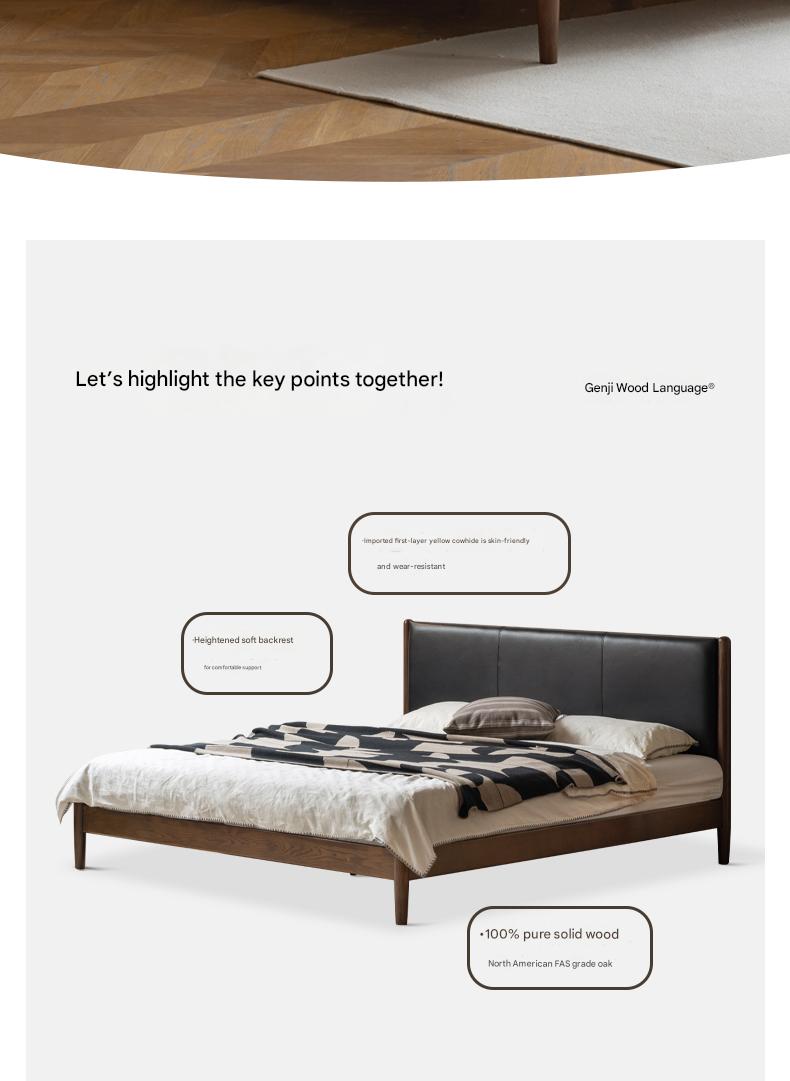 Oak Solid Wood Leather Soft Bed Italian Light Luxury