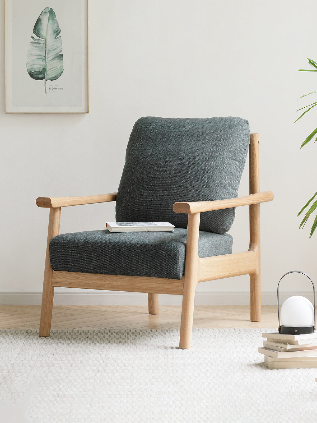 Ash Solid Wood Fabric Leisure Sofa Chair