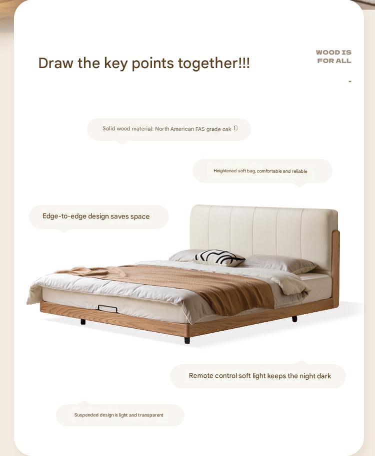 Oak Solid Wood Modern Simple Soft Leaning Bed
