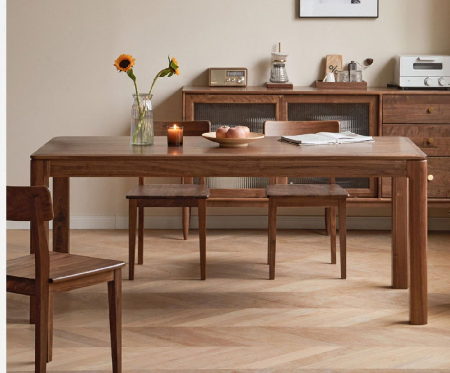 Black Walnut, Ash, Red Oak, Sandalwood Solid Wood Large Dining Table