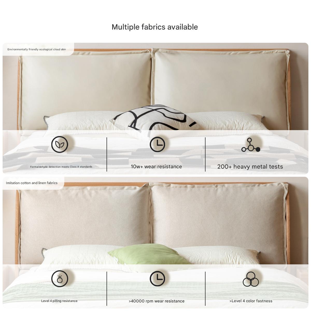 Oak Solid Wood Top Grain Leather, Technical Cloth ,Fabric Bed