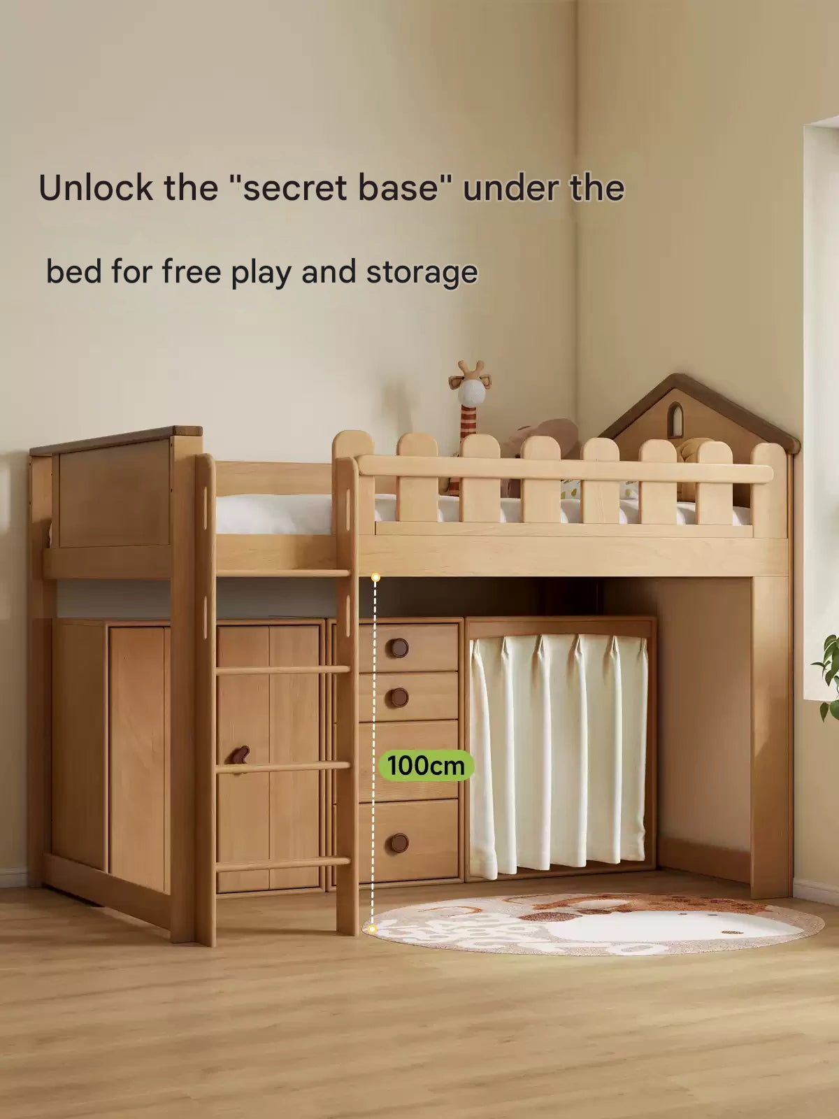 Beech solid wood Multi-functional high bed<