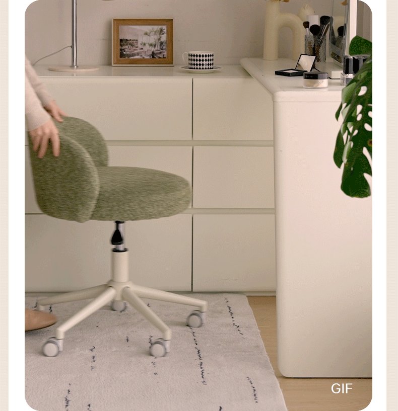 Eco-Leather, Imitation Sheepskin Adjustable Height Vanity Stool, Modern Minimalist Makeup Chair for Bedroom