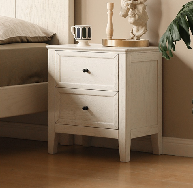 Oak Solid Wood Nightstand Cream American