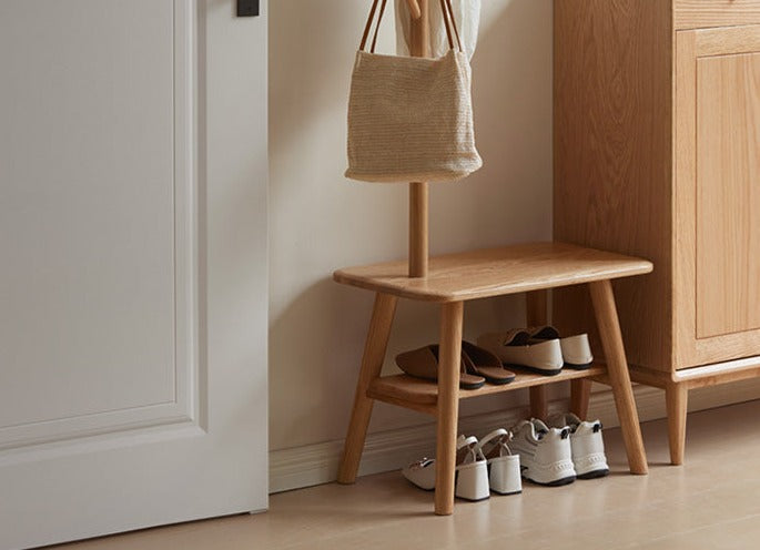 Oak Solid Wood Shoe Stool With Hanger