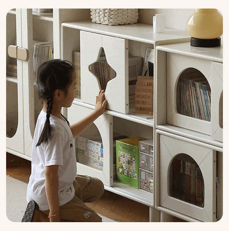Rubber Solid Wood Children's Cream Style Сombination Bookshelf
