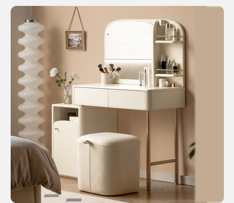 Poplar Solid Wood Dressing Table, Storage Cabinet Cream.