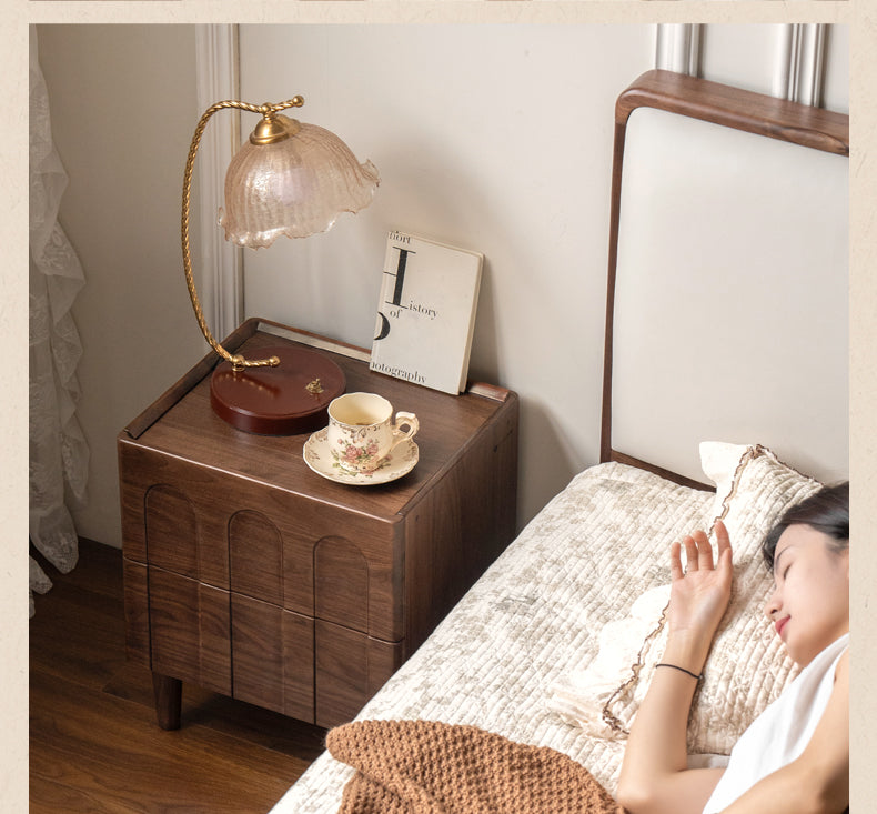 Black Walnut Solid Wood Modern Simple Nightstand.