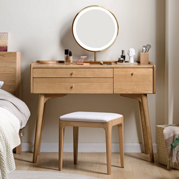 Ash Solid Wood Dressing Table LED Makeup Mirror.