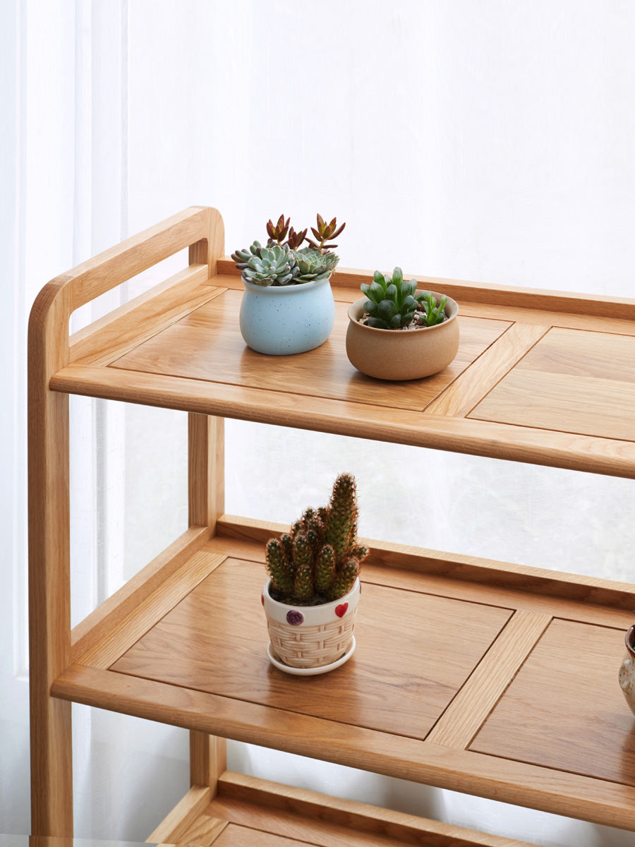 Oak Solid Wood Floor-Standing Bookshelf, Flower Rack