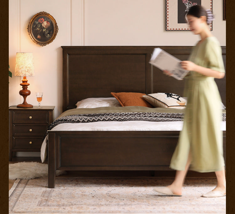 Poplar Solid Wood Bed Modern American Retro High Back Bed