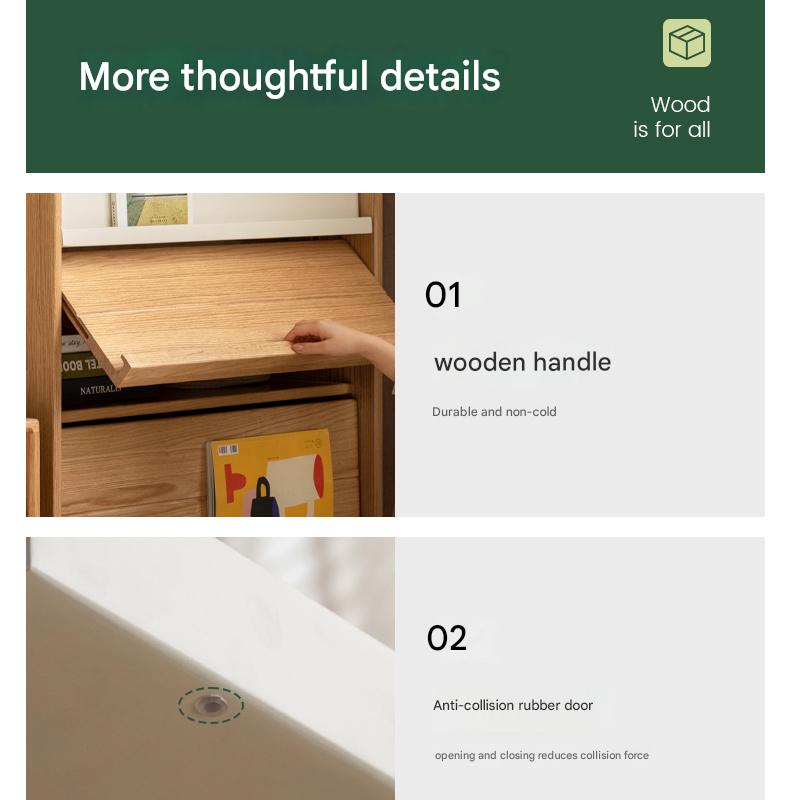 Oak Solid Wood Flip Door Modern Side Cabinet.