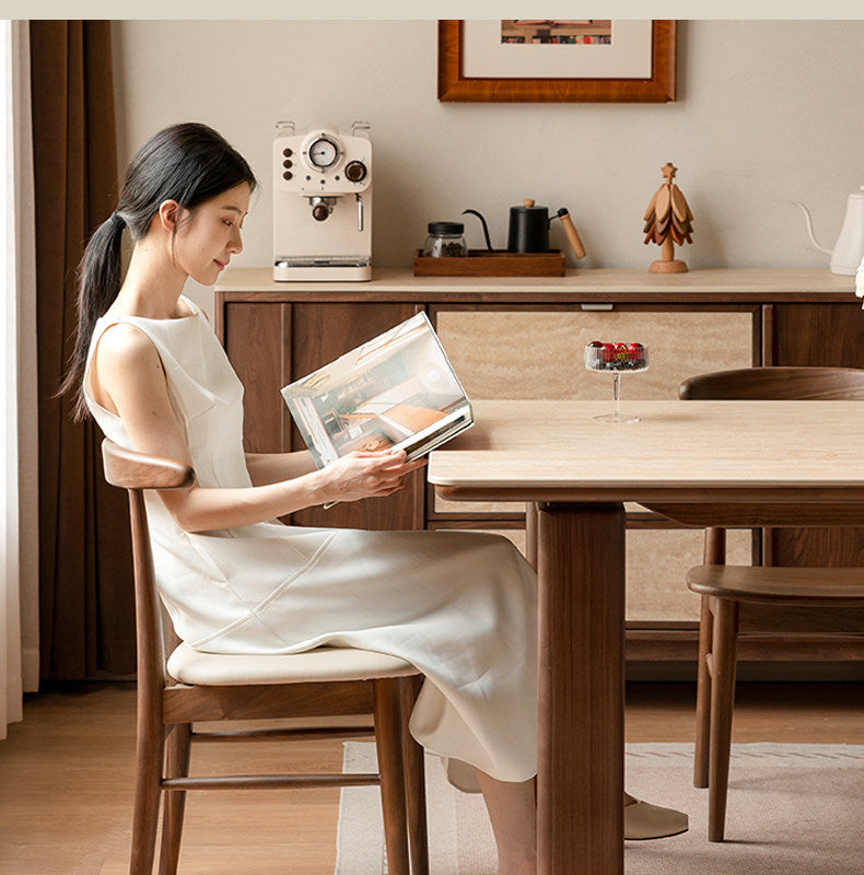 4 pcs -Black Walnut Solid Wood Dining Chair, Curved Back Scandinavian
