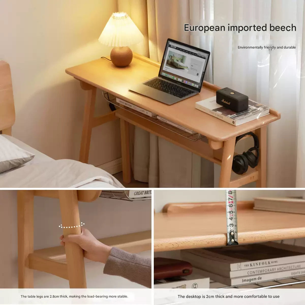 European Beech Solid Wood Ultra Narrow Writing Desk.