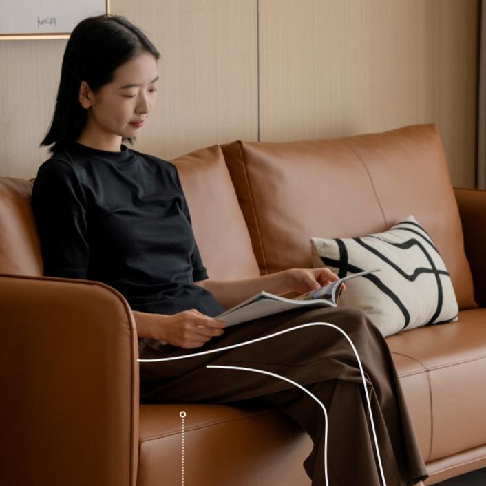 Leather Italian Minimalist Top Layer Cowhide Sofa.