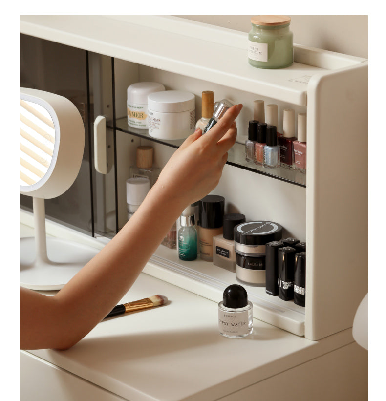 Poplar Solid Wood Telescopic DressingTable +LED Makeup Mirror.