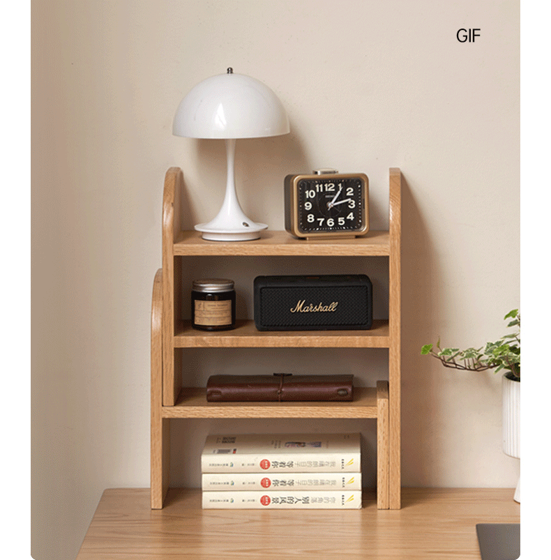 Solid Rubberwood, Oak Solid Wood Bookshelf Retractable
