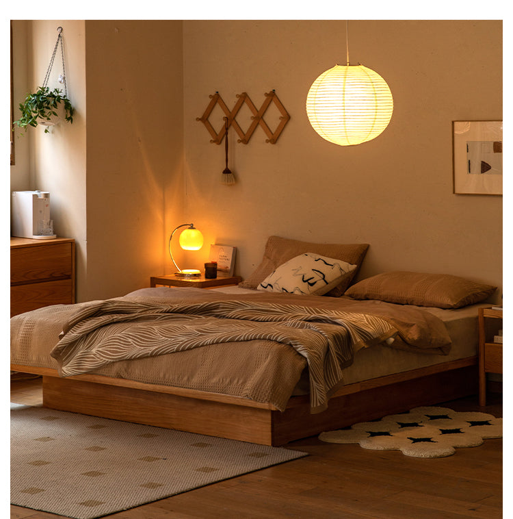 OAK Solid Wood platform bed, headboard-free bed Suspended Bed