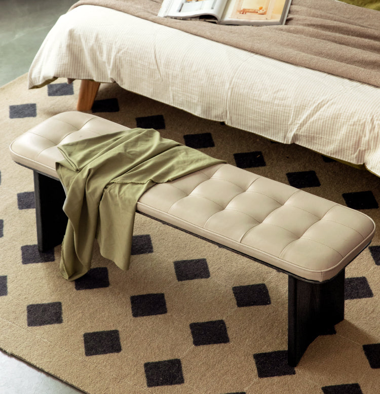 Black Walnut, Ash, Oak Solid Wood Luxury First-Layer Yellow Cowhide Seat Bench