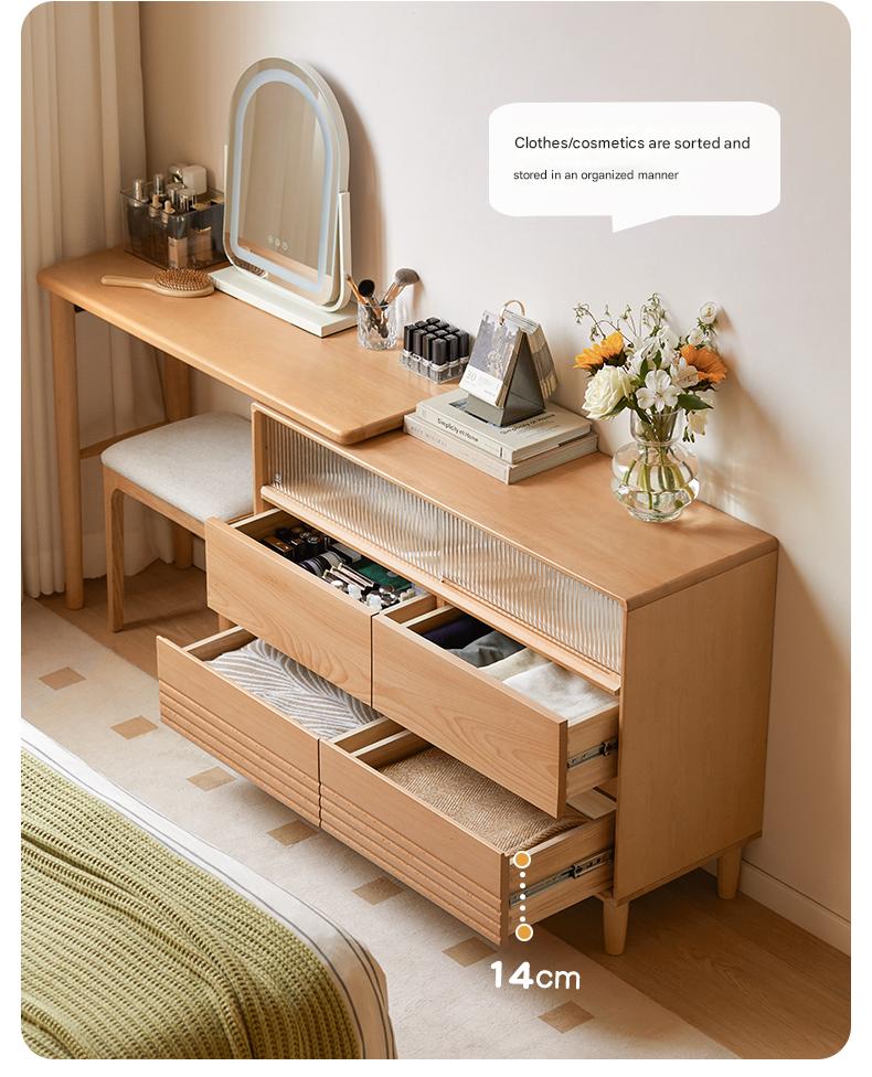 Beech Solid Wood L-Shaped Corner Storage Cabinet, Dressing table.