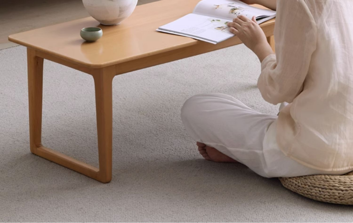 Beech Solid Wood Coffee Table, Bay Window Table