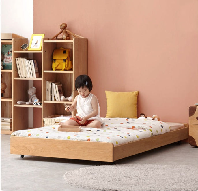 Oak, Beech solid wood floor bed with pulley toddler bed<