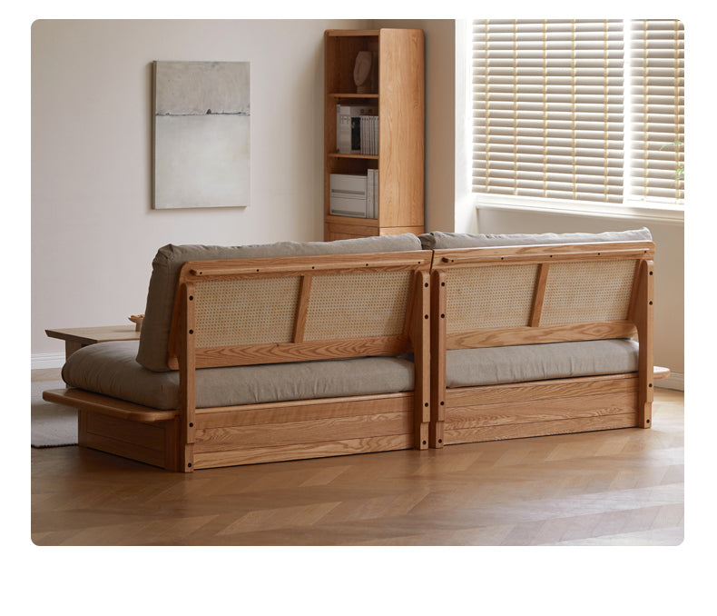 Oak Solid Wood Gravel White Cotton Linen Storage dual-use Sofa