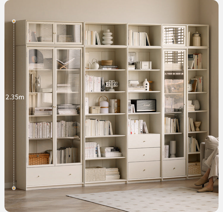 Oak Solid Wood Combination Bookcase Glass Door Floor-to-ceiling Bookshelf