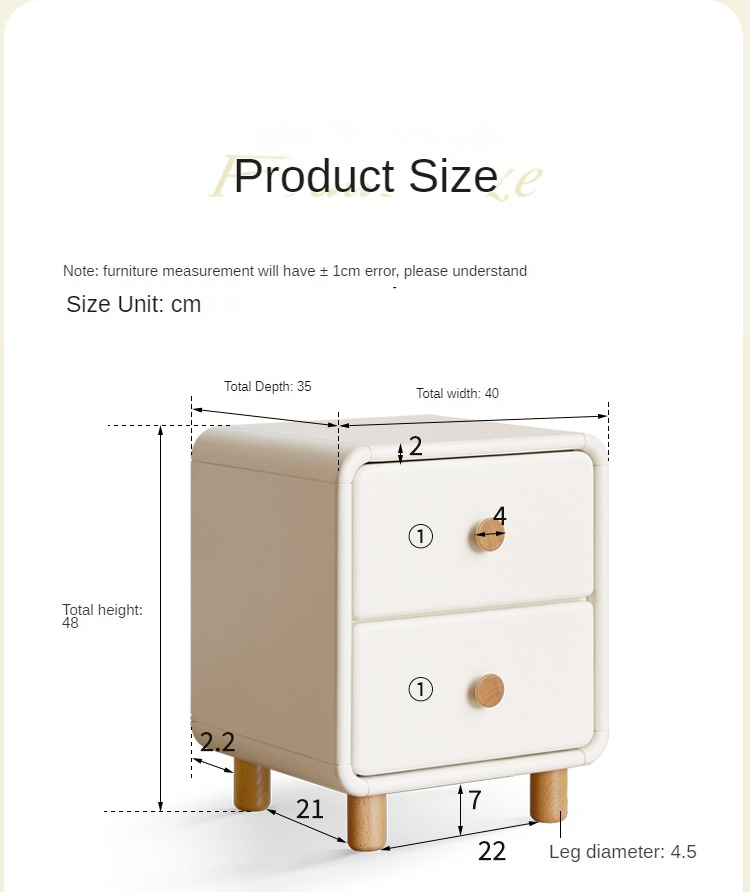 Poplar Solid Wood, Solid Rubberwood Nightstand Cream Style White Cabinet)
