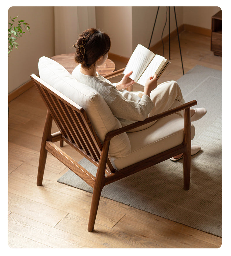 Black Walnut, Ash Solid Wood Backrest Leisure Sofa Chair.