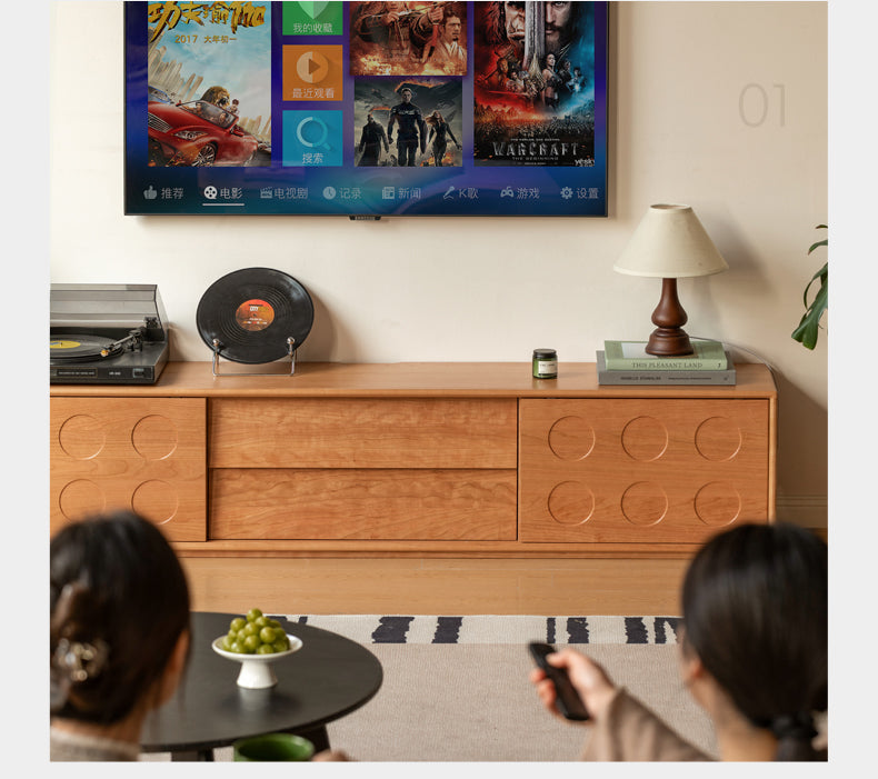Cherry Solid Wood Retro Antique Style Floor TV Cabinet.