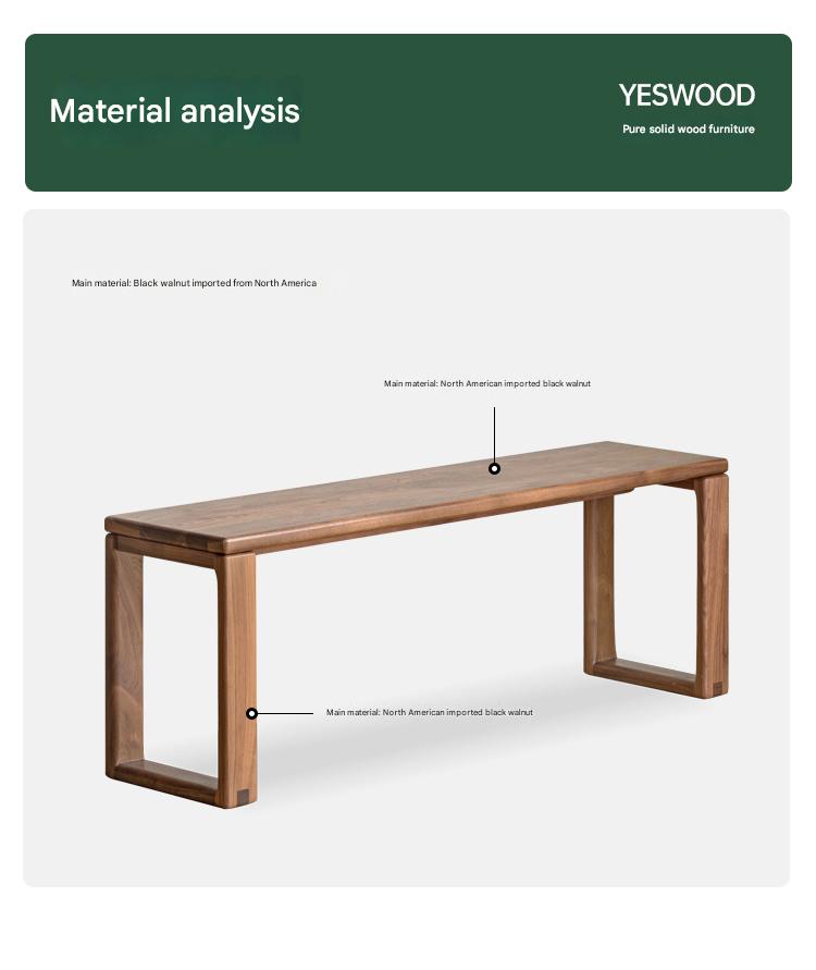 Black Walnut, Oak, Ash Solid Wood Long Bench