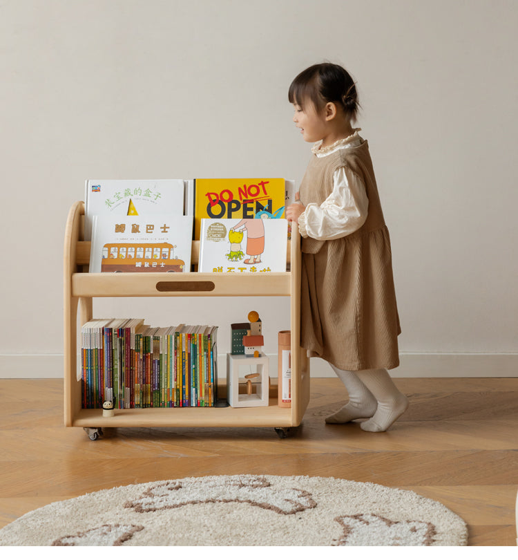 Poplar Solid Wood Movable Kids Storage Rack
