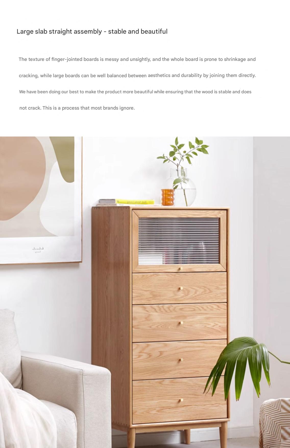 Oak Solid Wood Chest of Drawers Flip Glass Door