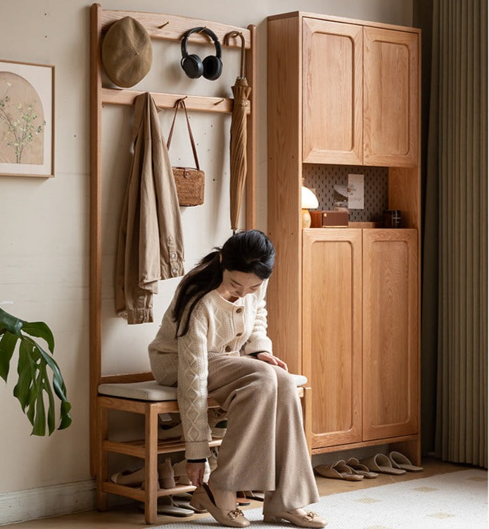 Oak, Beech Solid Wood Shoe Stool Hanger Entrance Partition