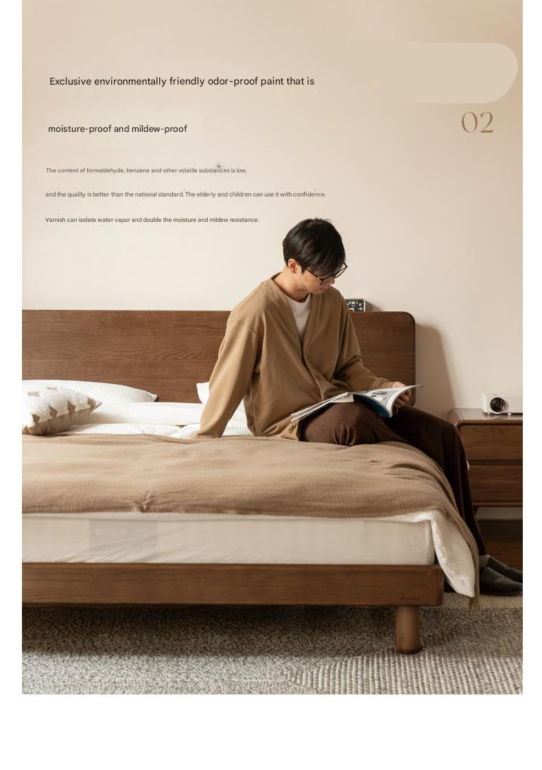Oak solid wood bed with light, storage space