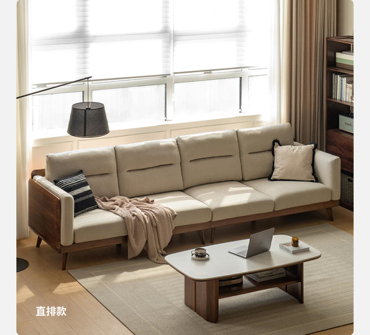 Black Walnut Solid Wood Sofa,Technology Cloth, Fabric.