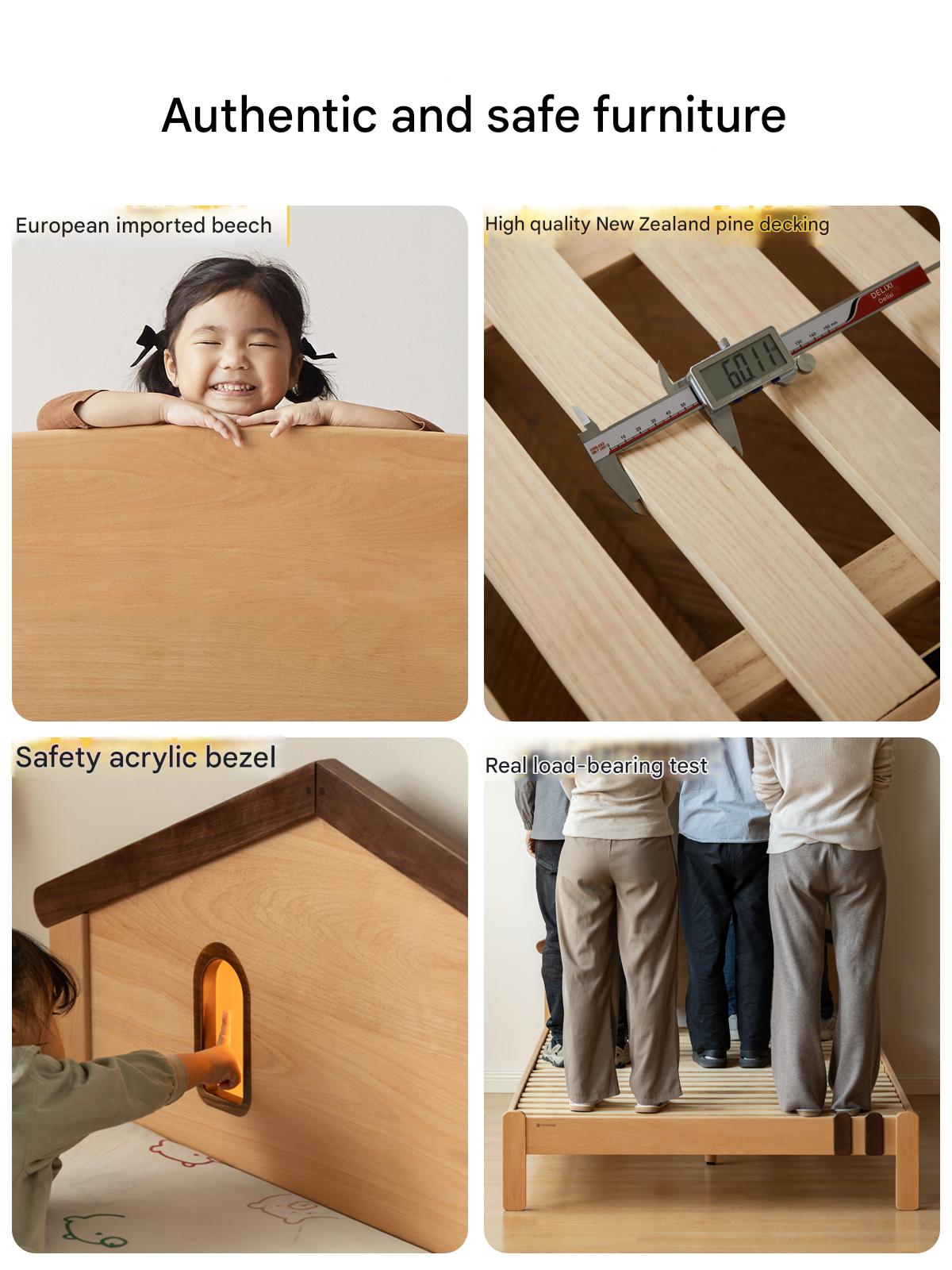 Beech, Poplar, Little House Kids Bed with 15min Delay Turning Off the Lights<