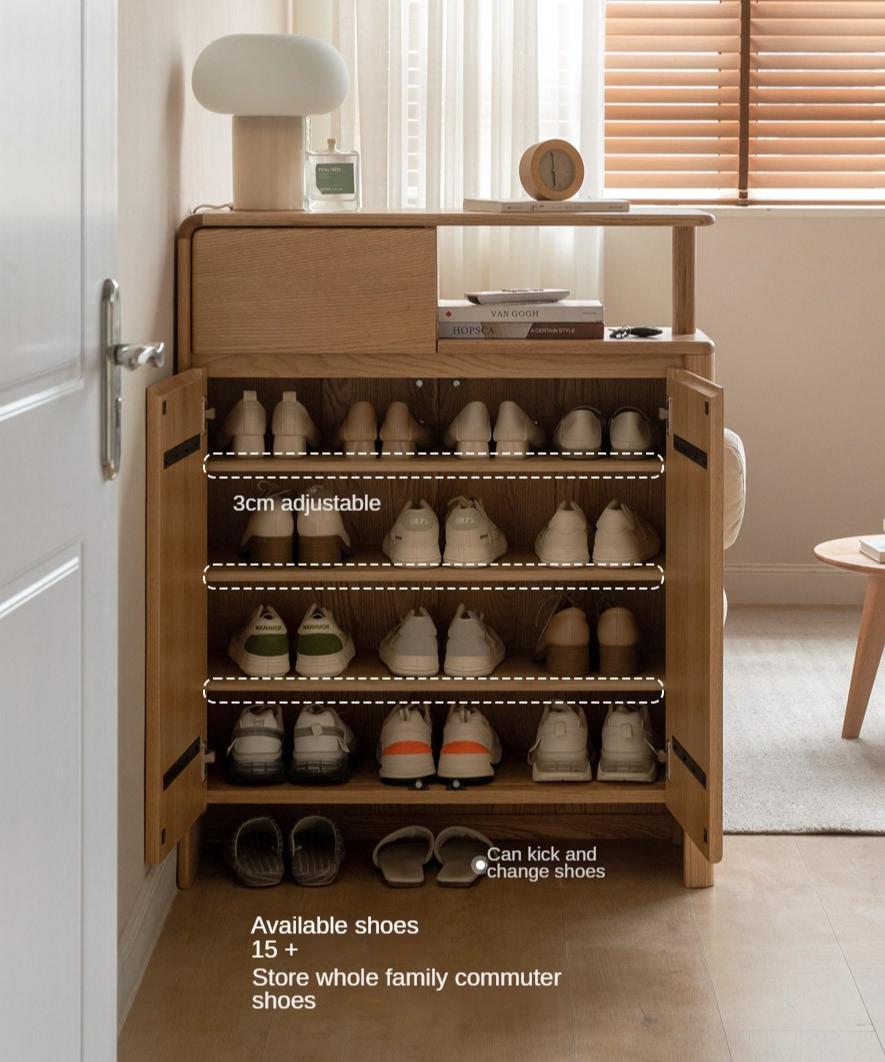 Oak Solid Wood, Solid Rubberwood Partition Entry Porch Shoe Cabinet