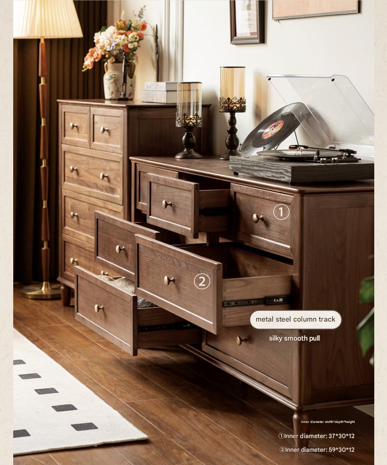 Black Walnut Solid Wood American Retro Chest of Drawers.