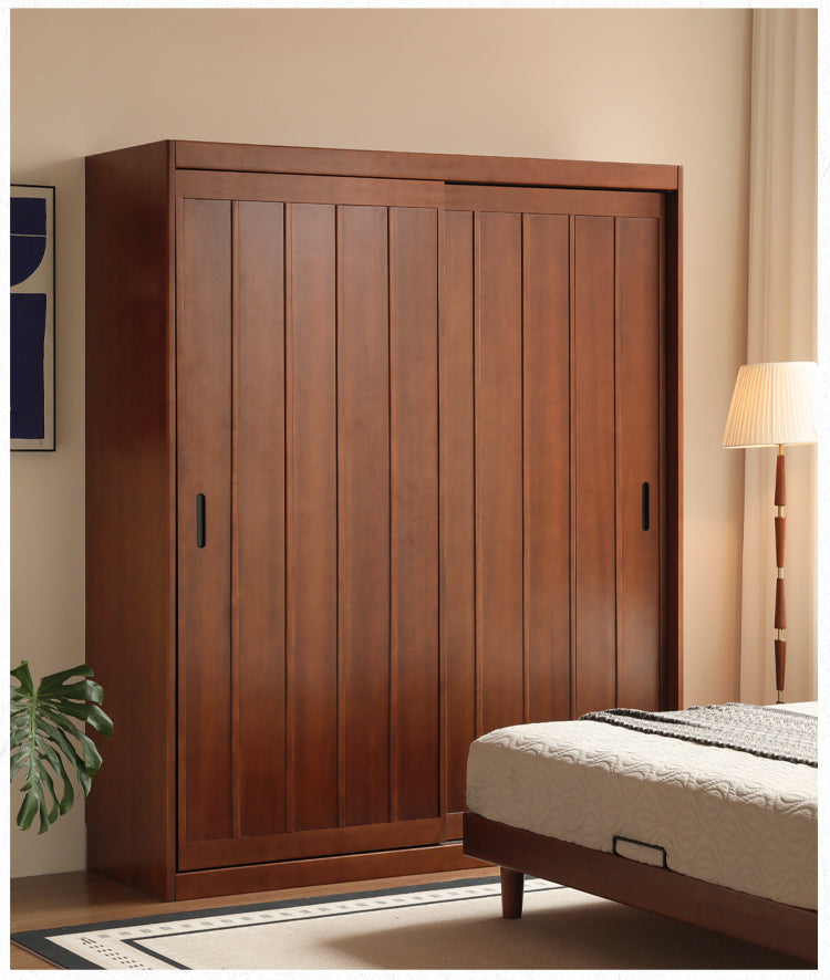 Poplar Solid Wood Wardrobe Retro Sliding Door Wardrobe.