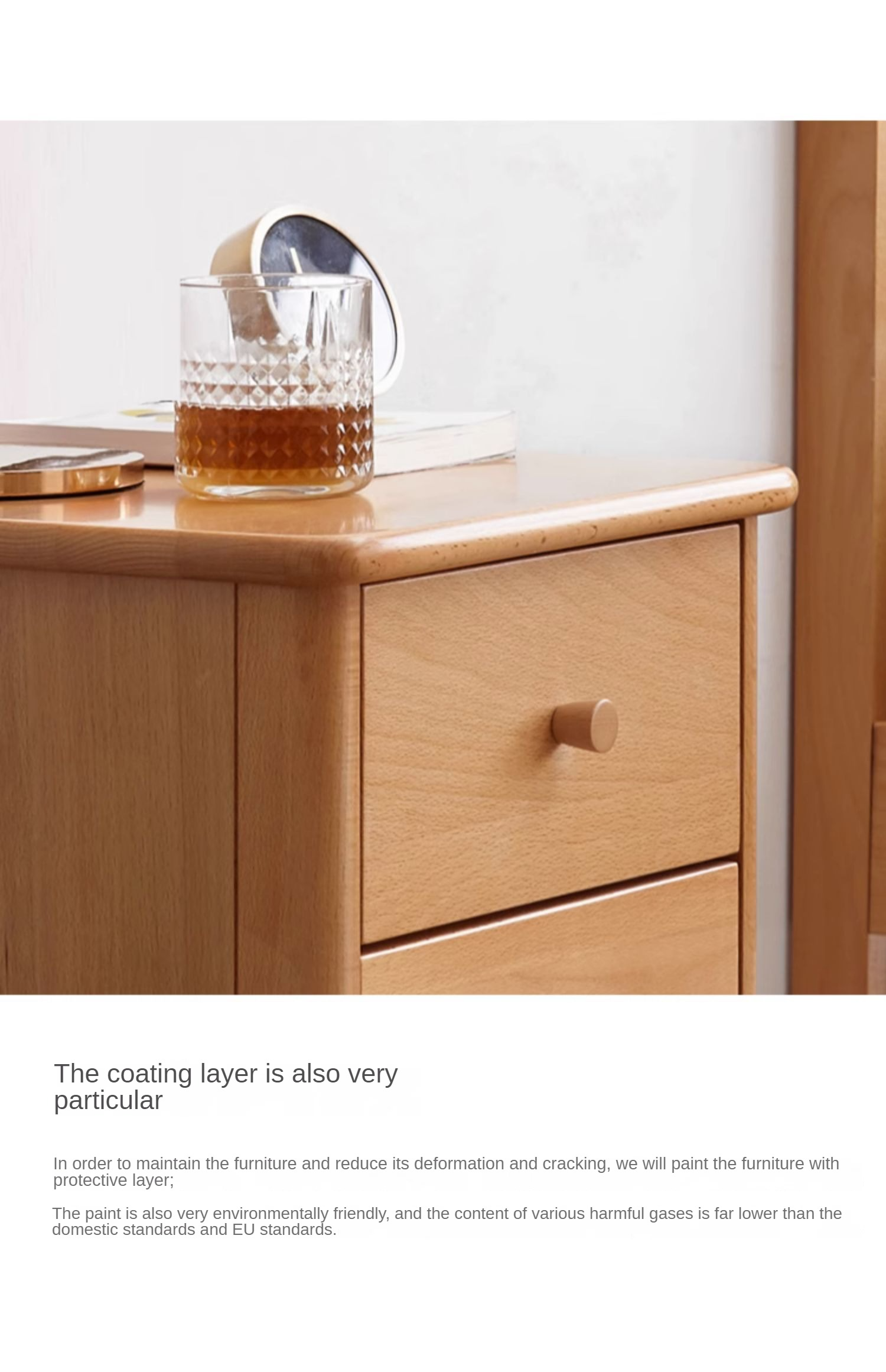Beech Solid Wood Drawer Nightstand.