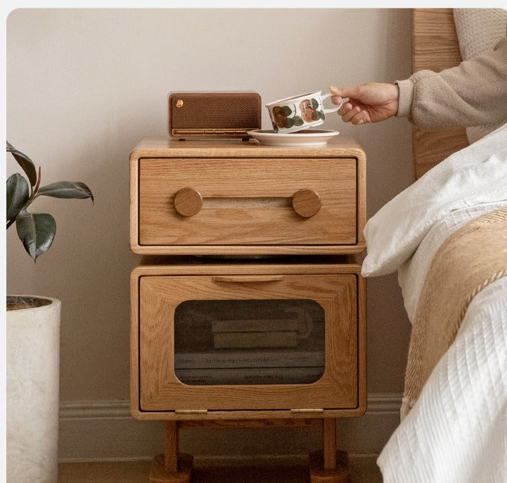 Oak Solid Wood Nightstand Rotate 360°.