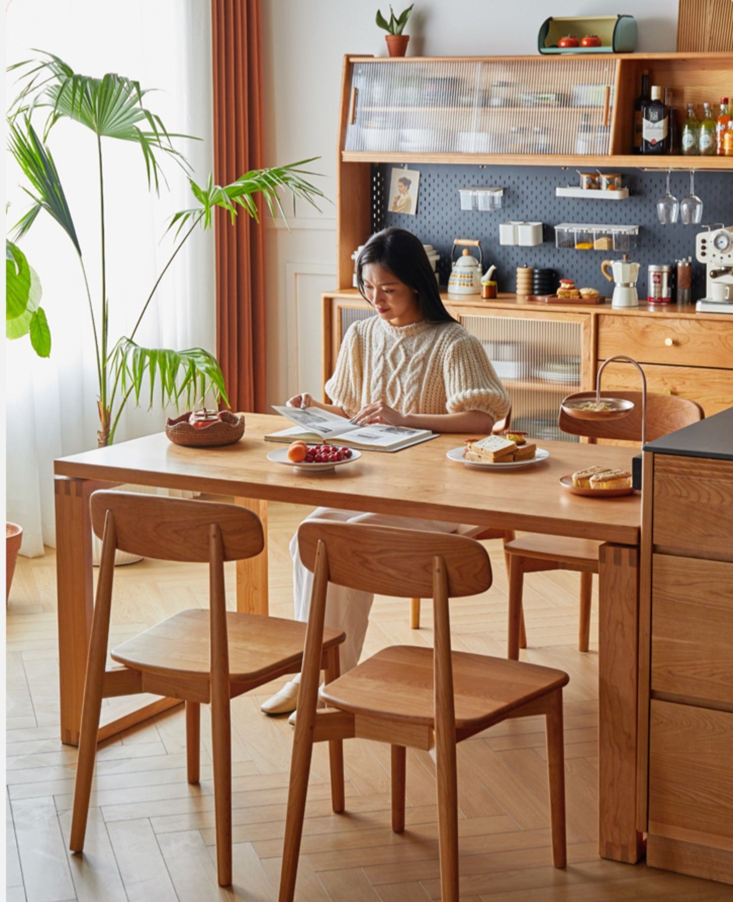 Cherry Wood Dining Table Island Table Integrated Large Board